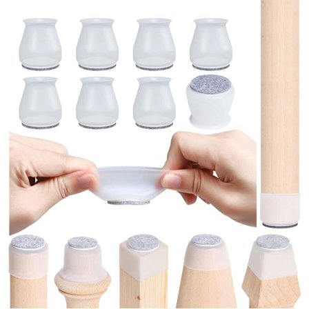 12-pack - Silikon Stolsbensskydd för Golv - Transparent Vit - Rund - 31*31*39 mm