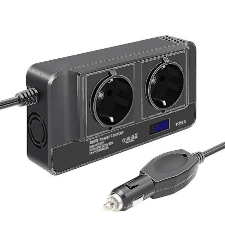 200W Bilomformer, Spændingsomformer 12V til 220V med Smart LCD-tidsdisplay, 2 Stik og 4 USB-C-porte