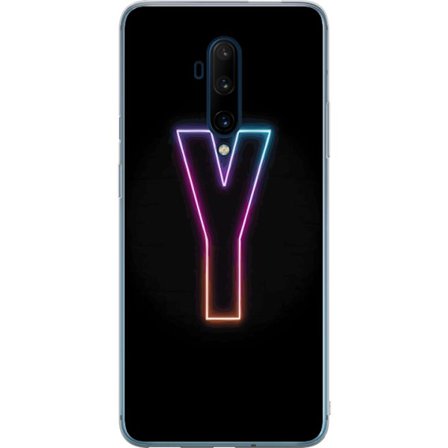 Kompatibelt Mobilskal till OnePlus OnePlus 7T Pro Minimalistisk neonbokstav Y i färgskiftande ljus mot svart bakgrund