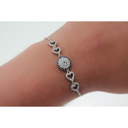 Äkta sterling silver armband med hjärta zirconia stenar nazar