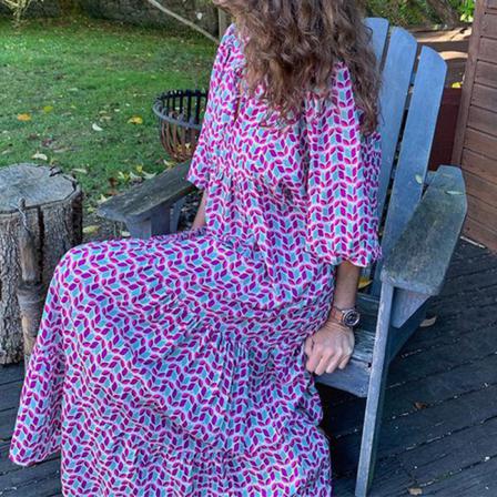 Kvinnor V-ringad A-line Klänning Casual Lös Baggy Beach Sundress