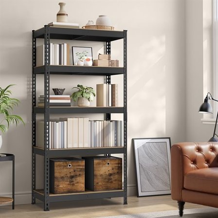 Opbevaringshylde 180 x 90 x 45 cm med fem robuste hylder - Sort/Brun