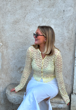 BUBBLEROOM Button Lace Cardigan Yellow L