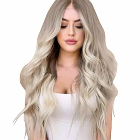 Lång vågig peruk med lugg för kvinnor och flickor, brun lång lockig peruk med gradient