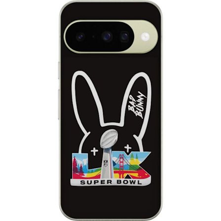 Kompatibel Mobilcover til Google Pixel 10 Bad Bunny portræt med åben skjorte, tatoveringer og krøllet hår i stilfuld modefotografering