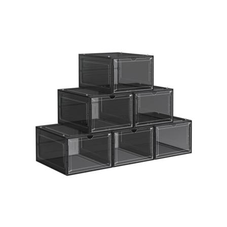 Rootz Skoæske - Skoopbevaringsæske - Klar skoæske - Skoæske i plast - Gennemsigtig skoæske - PP plastik - Sort - 25,5 x 33 x 17,5 cm