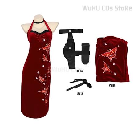 Kvinnlig Resident 4 Ada Wong Cosplay Kostym Evil Cheongsam Klänning Röd Ada Peruk Skor Halloween Karneval Förklädnad Kostym Kvinnor Flickor S suit4