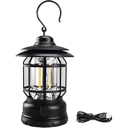 Retro lampa campinglykta USB-laddning vattentät campinglykta vintage tältbelysning dekorationslampa gräsmatta(svart)