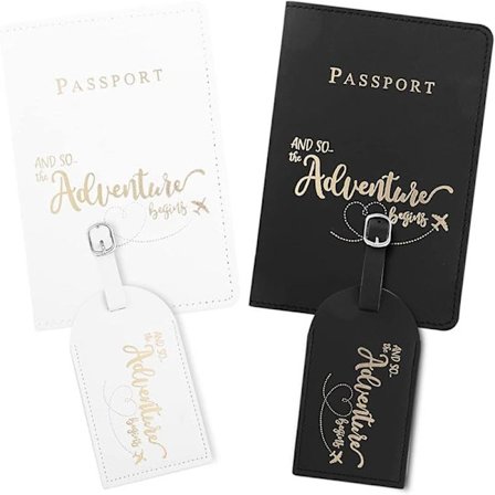 2 pasetuier og 2 bagagemærker (sort og hvid), PU-læder