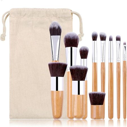 Sæt med økologiske Kabuki-inspirerede makeupbørster i bambus til professionel makeup - sæt (makeup brush set)