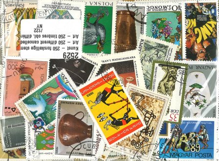 Kunst - 250 forskellige stemplede frimærker