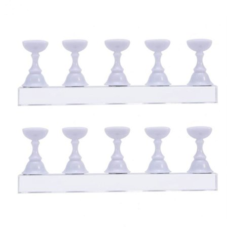 2-pack akryl fingernagel DIY Nail Art Display Stand Training Finger Practice Display Stand (2 x S, vit)