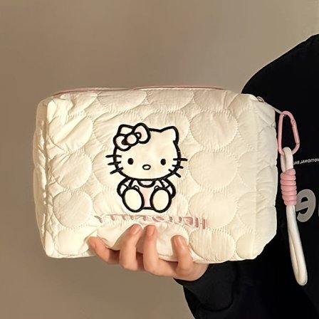 1 stk., til Hello Kitty håndtaske, stor makeup taske, kosmetik organizer, Hello Kitty tilbehør, plys pung, Snehvide Hello Kitty kosmetiktaske