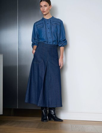 Pieszak Pd-Harper Chambrey Pleat Skirt - Navy - 34