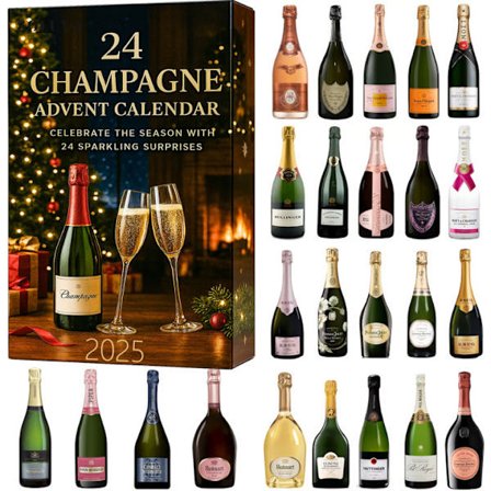 Champagne Adventskalender, 24-dagars Champagne Julnedräkningskalender (2025), 2D Akryl Julgransdekorationer