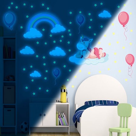 2 Regnbue Blåt Lys Vægdekorationer til Pigeværelse Regnbue Enhjørning, Natlys Stjerne Loftdekorationer til Børneværelse Stue Dekoration Deca