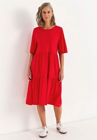 Cellbes of Sweden - Jersey-kjole med volang i rød for damer i størrelse 46/48
