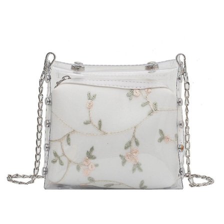 Kvinnor Transparent Broderi Mönster Axelväska Fash Chain Bag