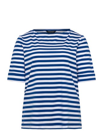 Lauren Women Striped Stretch Cotton Boatneck Tee - Blue - 46-48