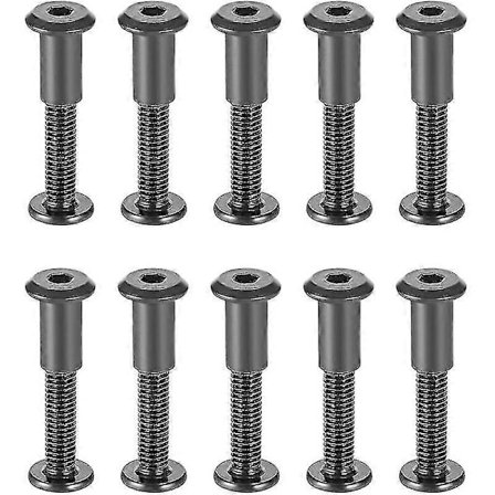 Pakke med 10 M6 X 35mm fastgørelsesbolte med matchende møtrikker, muffemøtrik med sekskantet hul, rundt hoved i sort kulstofstål, egnet til lædertaske