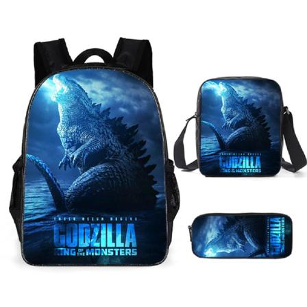Godzilla Rygsæk Anime Tegneserie Student Skole Rygsæk 3 Dele Sæt