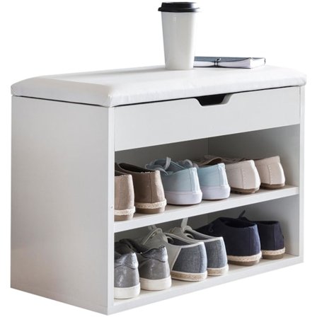 Rootz bänk med sits vit Hyllbänk trä 60 x 40 x 30 cm - Träbänk liten klädd - Skobänk smal bänk hall med förvaringsutrymme - Bröstbänk sko kista hall m