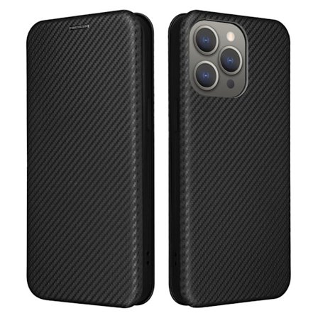 SKALO iPhone 16 Pro Carbon Fiber Plånboksfodral - Svart