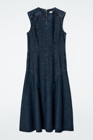 COS Dropped-Waist Denim Midi Dress in Blue - Women