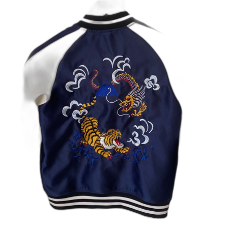 Blå bomberjacka med drakbroderi från Lindex