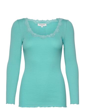 Silk T-Shirt W/ Lace T-shirts & Tops Long-sleeved Blå Rosemunde*Betinget Tilbud