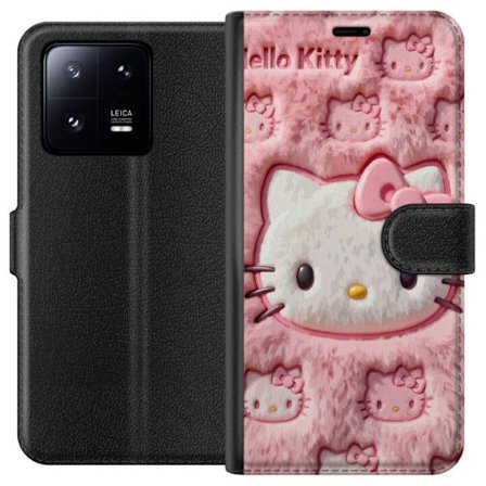 Kompatibelt Lommeboketui til Xiaomi 13 Pro Hello Kitty rosa fluffy bakgrunn med ikoniskt ansikt og kawaii-estetikk