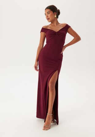 Bubbleroom Occasion - Twist Off Shoulder Gown - Wine-red