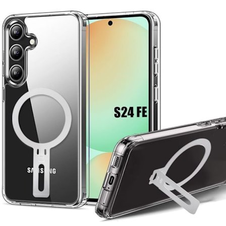 Beskyttelsesskal - BOOLING - til Samsung Galaxy S24 FE - Forstærket Silikone - Magnetisk Stativ - Gennemsigtig
