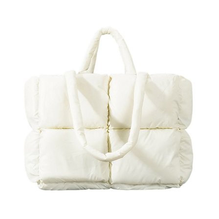 Stor Puffer Tote Bag Quiltet Puffer Handbag WHITE