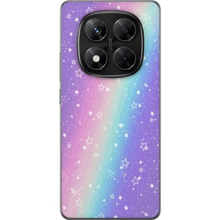 Kompatibelt Mobildeksel til Xiaomi Redmi Note 14 Pro Rainbow-farget pastellbakgrunn med hvite stjerner og gnistrende prikker i myk overgang