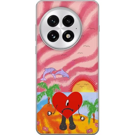 Kompatibelt Mobildeksel til OnePlus 13 Bad Bunny i en fargerik quiltet jakke med hjertemønster og solbriller i moderne gatestil