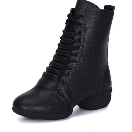 Kvinnors Spetsiga Tå Jazz Dance Boot Zip Up Mid Calf Läder Flats