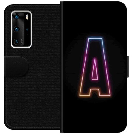 Kompatibel Tegnebogsetui til Huawei Huawei P40 Pro Minimalistisk neonbogstav A i regnbuefarvet lys mod sort baggrund i moderne typografisk stil