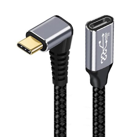 UC-058-UP-0.5M 90-graders vinklad USB-C USB 3.1 Typ-C hane till hona förlängningsdatakabel Aluminiumlegering Kontakt Flätad sladd {Db}