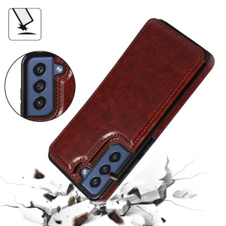 Samsung Galaxy S21 FE - Professionellt Skal med Korthållare Brun