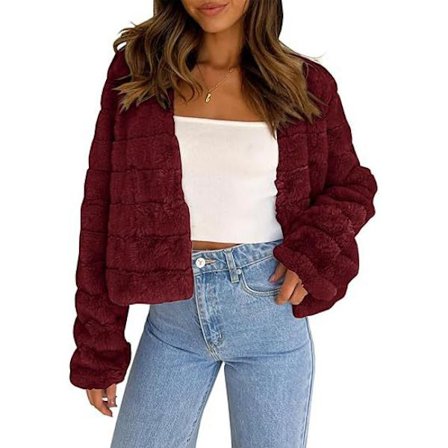 Dame Cropped Faux Fur Jakker Lange Ærmer Åben Front Fluffy Korte Frakker
