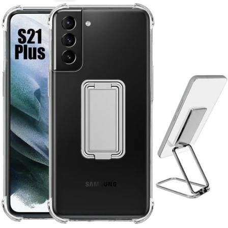 Cover til Samsung Galaxy S21+-S21 Plus Silikone Ultra stødsikker gennemsigtig med justerbar støtte Metal Sølv transparent-silver