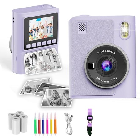 Barnekamera 1080P HD Digitalt Øyeblikkelig Utskrift med 2,4 Tommers Skjerm 32GB SD-kort Inkludert Kompatibelt med Småbarn 3-12 År Gamle Bærbar Gave 