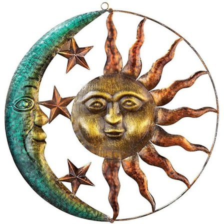 Solen och månen Väggkonstdekor Solen kysser månen Vintage hängande metallstaty Konstnärlig prydnad för hemmet