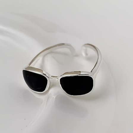 1st Vintage Elegant Svart Koppar Mini Glasögon Ring för Kvinnor, Justerbar Öppen Band Design