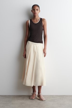 COS Women's Pleated A-Line Midi Skirt in Beige