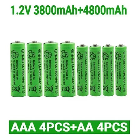 1,2V AA 4800mAh NI-MH uppladdningsbara batterier+1,2V AAA 3800 MAh uppladdningsbart batteri NI-MH batteri