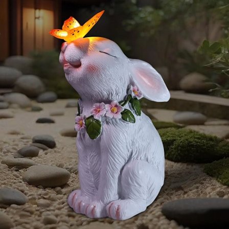 Kanin Sommerfugl Solcelle Hage Statue, Dyre Utendørs Skulptur Sol Lampe, Perfekt Hjem Gårdshage Balkong Figur Lys Dekor