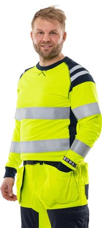 Fristads Herr Flamestat Långärmad T-shirt 7077 TFLH, klass 3, Varsel Gul/Marinblå
