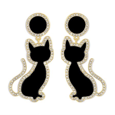 Kat Hængeøreringe Delikate Kat Rhinestone Ørestikker Kvinder Piger Valentinsdag Smykker Feriefest Fødselsdagsgave